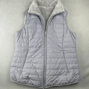 Free Country Vest Wmns M Gray Full Zip Quilted Sherpa Lined Hiking Nature Puffer